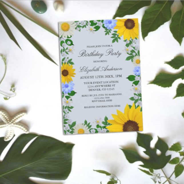 Rustic Sunflower Daisy Floral Birthday Invitation (Creator Uploaded)