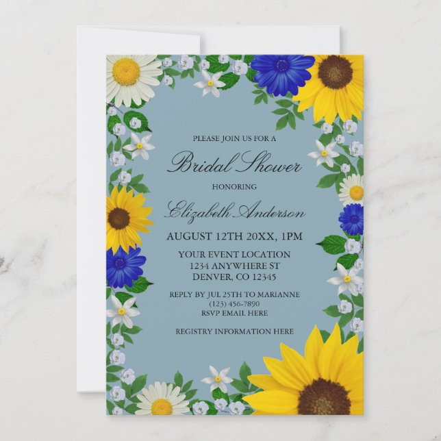 Rustic Sunflower Daisy Floral Bridal Shower Invitation (Front)