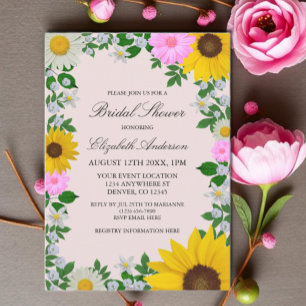 Rustic Sunflower Daisy Floral Bridal Shower Invitation