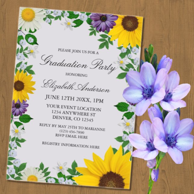 Rustic Sunflower Daisy Floral Graduation Acrylic Invitations (Creator Uploaded)
