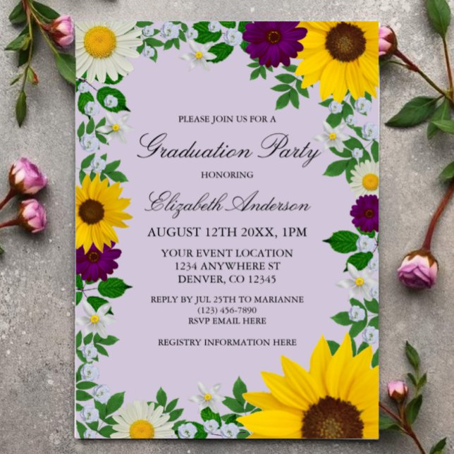 Rustic Sunflower Daisy Floral Graduation Invitation (Creator Uploaded)