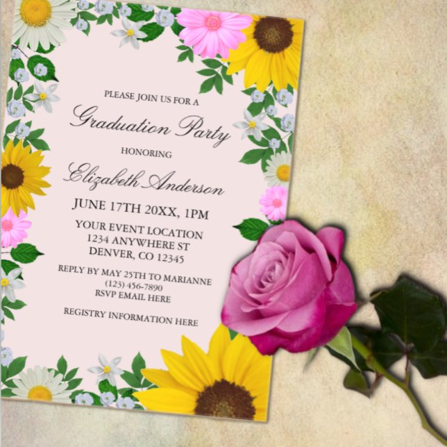 Rustic Sunflower Daisy Floral Graduation Party Acrylic Invitations (Creator Uploaded)