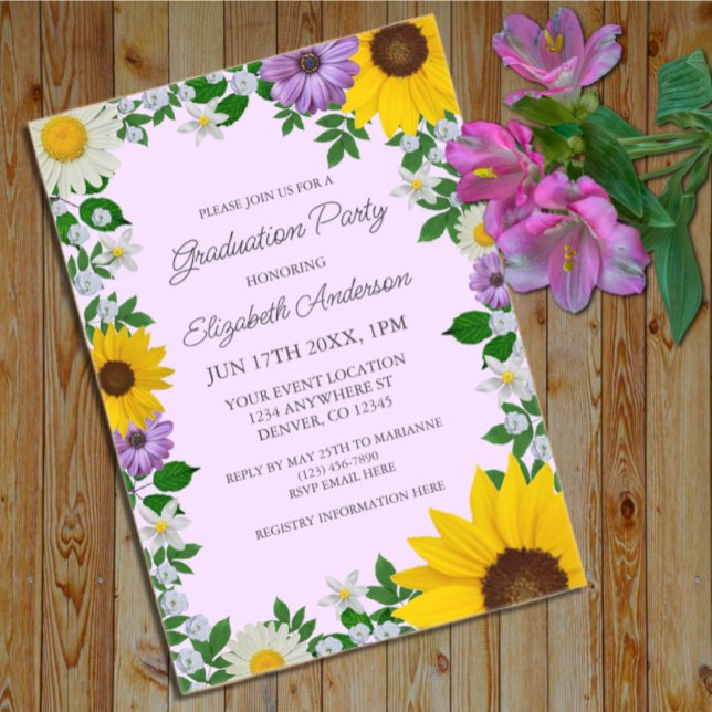 Rustic Sunflower Daisy Floral Graduation Party Acrylic Invitations (Creator Uploaded)