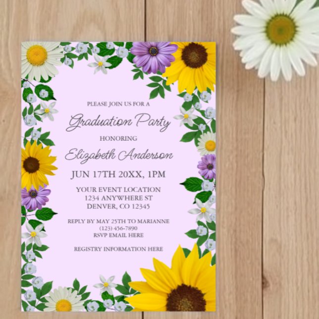 Rustic Sunflower Daisy Floral Graduation Party Invitation (Creator Uploaded)