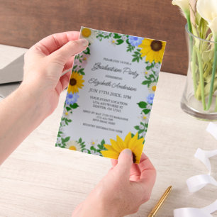 Rustic Sunflower Daisy Floral Graduation Party Vellum Invitations