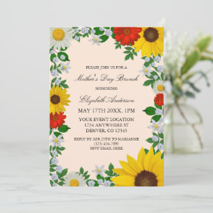 Rustic Sunflower Daisy Floral Mother's Day Invitation