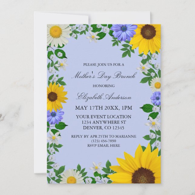 Rustic Sunflower Daisy Floral Mother's Day Invitation (Front)