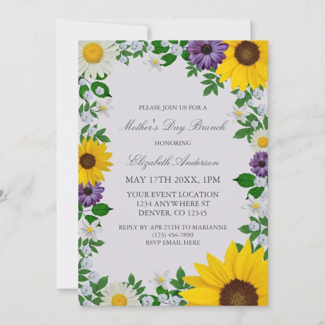 Rustic Sunflower Daisy Floral Mother's Day Invitation (Front)