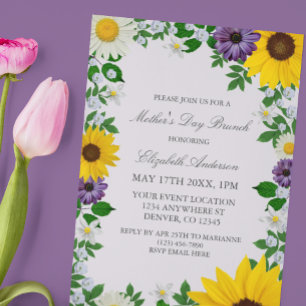 Rustic Sunflower Daisy Floral Mother's Day Invitation