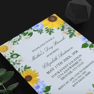 Rustic Sunflower Daisy Floral Mother's Day Invitation