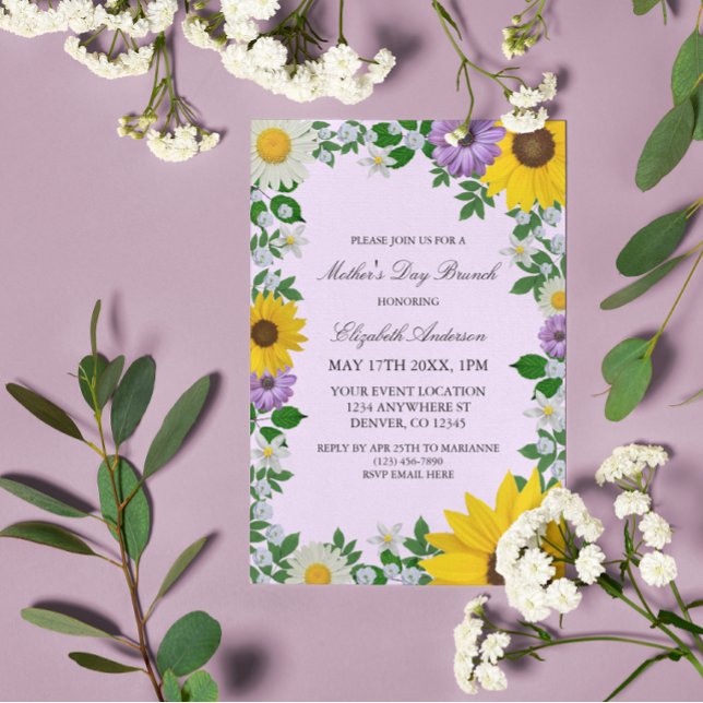 Rustic Sunflower Daisy Floral Mother's Day Invitation (Creator Uploaded)