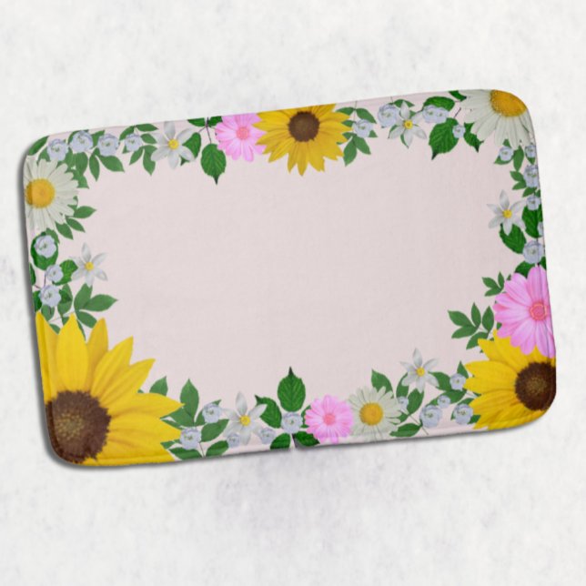 Rustic Sunflower Daisy Floral Pink Bath Mat (Creator Uploaded)
