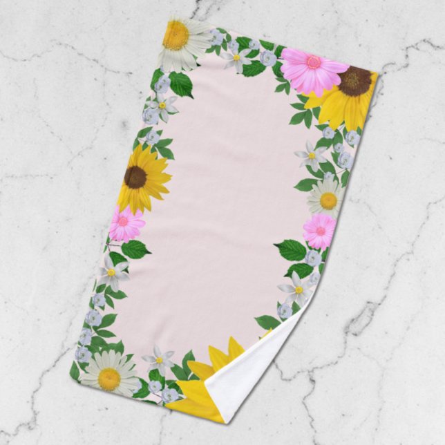 Rustic Sunflower Daisy Floral Pink Hand Towel (Creator Uploaded)