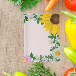 Rustic Sunflower Daisy Floral Pink Tea Towel
