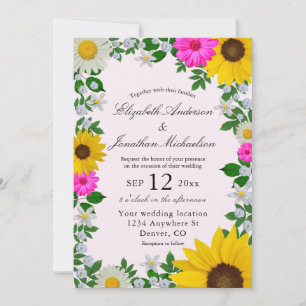 Rustic Sunflower Daisy Floral Wedding Invitation