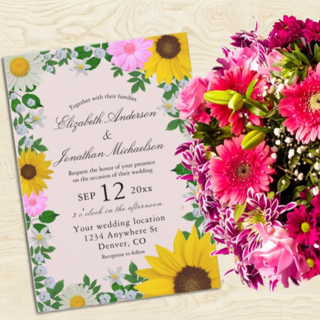 Rustic Sunflower Daisy Floral Wedding Invitation (Creator Uploaded)