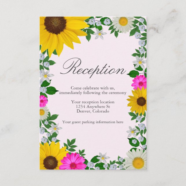 Rustic Sunflower Daisy Floral Wedding Reception Enclosure Card (Front)