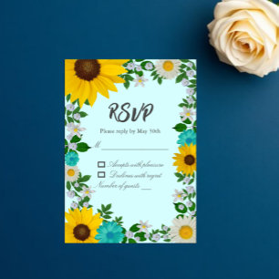 Rustic Sunflower Daisy Floral Wedding RSVP Card