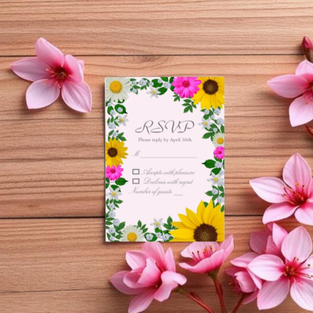 Rustic Sunflower Daisy Floral Wedding RSVP Card (Creator Uploaded)