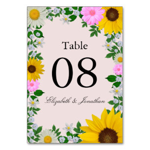 Rustic Sunflower Daisy Floral Wedding Table Number