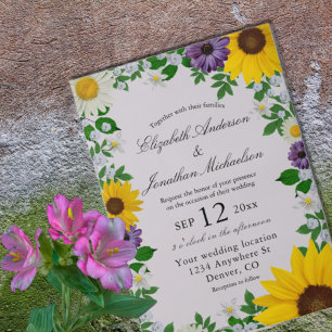 Rustic Sunflower Daisy Floral Wedding Vellum Invitations