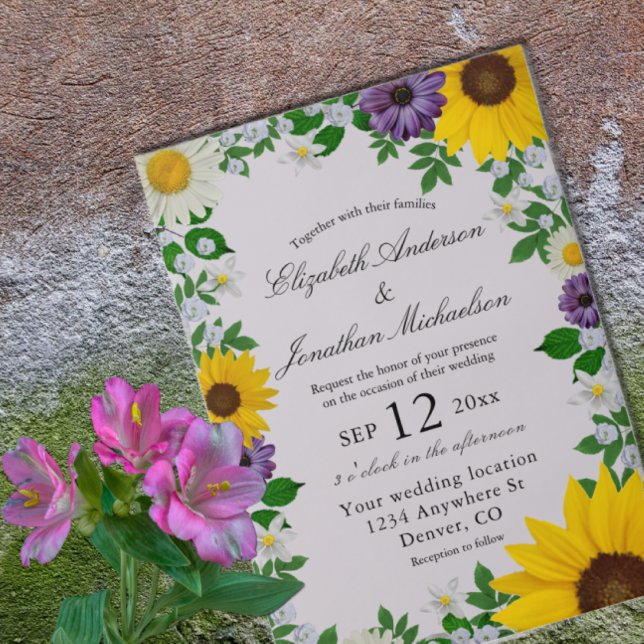 Rustic Sunflower Daisy Floral Wedding Vellum Invitations (Creator Uploaded)