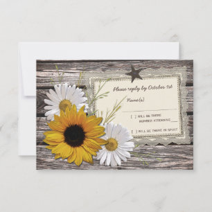 Rustic Sunflower Daisy Lace Wedding Reply Card