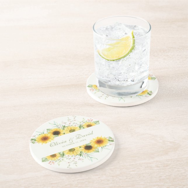 Rustic Sunflower Delight Wedding Coaster (Side)