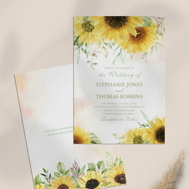 Rustic Sunflower Delight Wedding Invitation (Rustic Sunflower Delight Wedding Invitation on a table.)