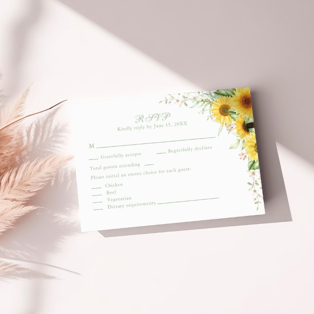Rustic Sunflower Delight Wedding RSVP Card (Rustic Sunflower Delight Wedding RSVP Card on a white sunny table)
