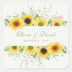 Rustic Sunflower Delight Wedding Square Sticker