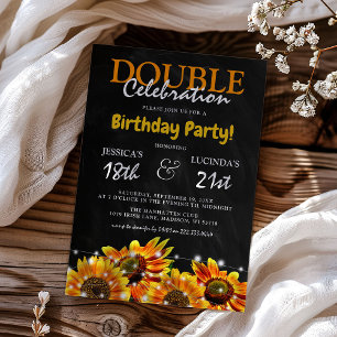 Rustic Sunflower Double Celebration Birthday Invitation