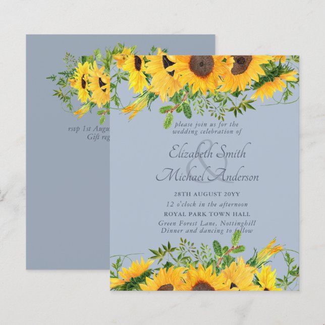 Rustic Sunflower Dusty Blue Themed Wedding  (Front/Back)