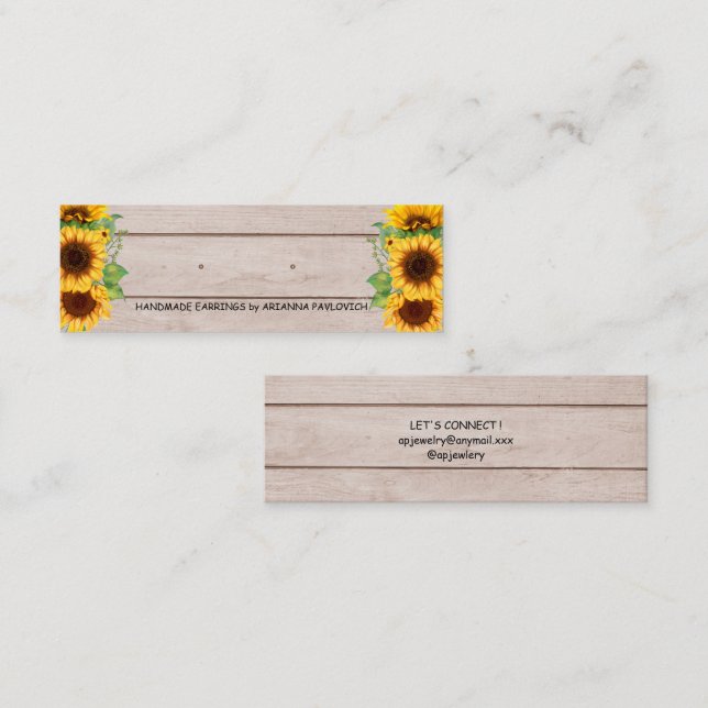 Rustic Sunflower Earrings Display  Business Card (Front/Back)