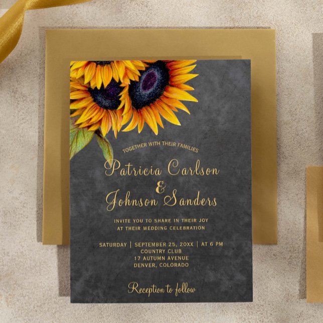 Rustic sunflower elegant chalkboard wedding invitation (Creator Uploaded)