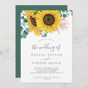 Rustic Sunflower Eucalyptus All In One Wedding Invitation