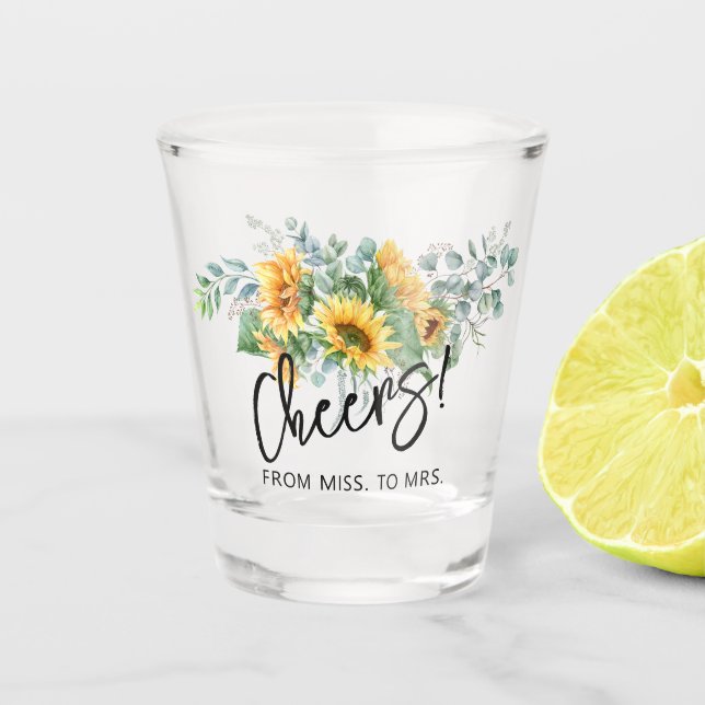 Rustic Sunflower Eucalyptus Bachelorette Party Shot Glass (Front)