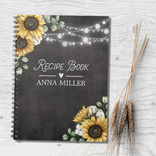 Rustic Sunflower Eucalyptus Black Recipe Book