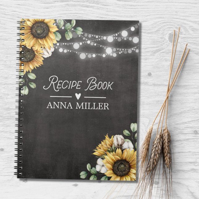 Rustic Sunflower Eucalyptus Black Recipe Book (In situ)