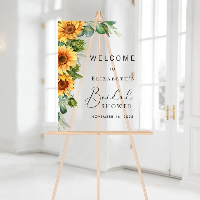 Rustic Sunflower Eucalyptus Bridal Shower Welcome Acrylic Sign (Creator Uploaded)