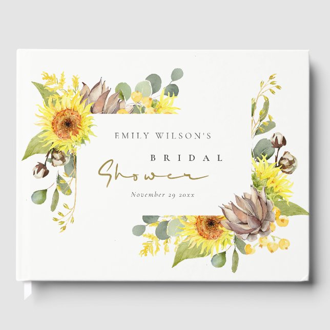 RUSTIC SUNFLOWER EUCALYPTUS  FLORAL BRIDAL SHOWER GUEST BOOK (Front)