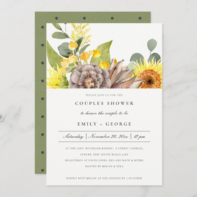 RUSTIC SUNFLOWER EUCALYPTUS FLORAL COUPLES SHOWER INVITATION (Front/Back)