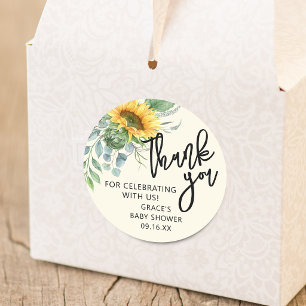 Rustic Sunflower Eucalyptus Greenery Thank You Classic Round Sticker