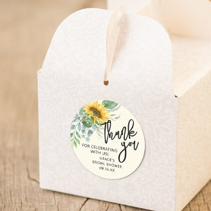 Rustic Sunflower Eucalyptus Greenery Thank You Classic Round Sticker