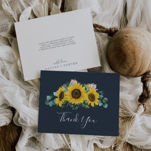 Rustic Sunflower Eucalyptus Navy Thank You Card