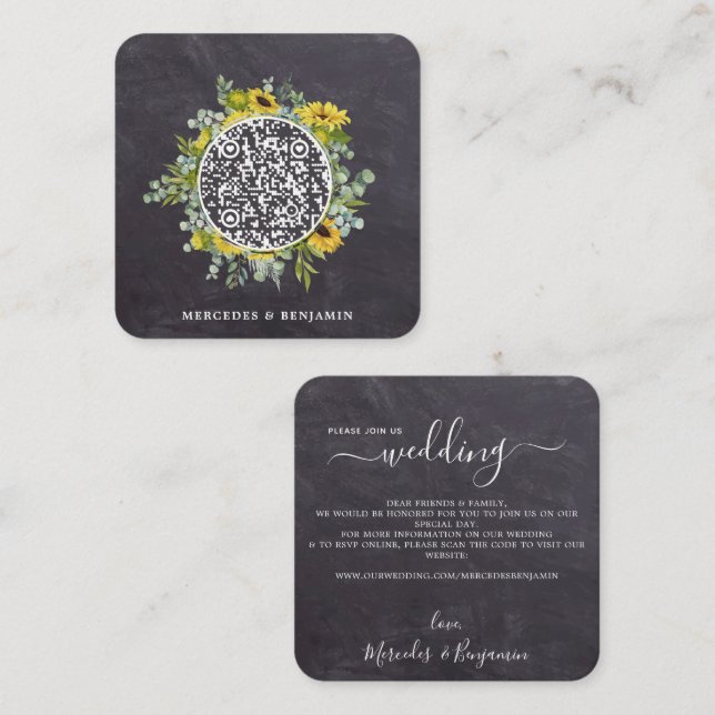 Rustic Sunflower Eucalyptus QR Code Wedding Invite (Front/Back)