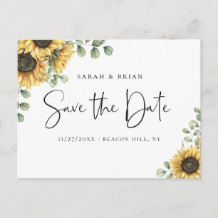Rustic Sunflower Eucalyptus Save the Date Announcement Postcard
