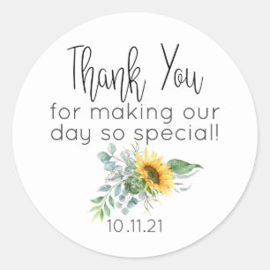 Rustic Sunflower Eucalyptus Simple Thank You Classic Round Sticker