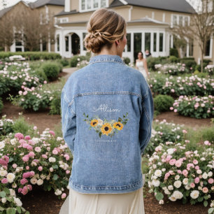 Rustic Sunflower Eucalyptus Wedding Bridesmaid Denim Jacket