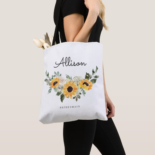 Rustic Sunflower Eucalyptus Wedding Bridesmaid Tote Bag (Close Up)